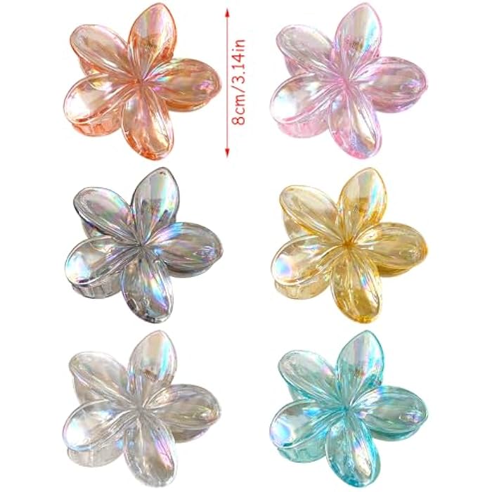 6PCS Colorful Clear Flower Claw Clips, Hawaiian Flower Hair Clips, NonSlip Strong Hold, Beach Hair Accessories for Women & Girls - Image 2